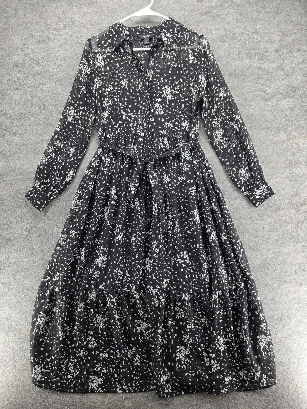 Simply Vera Vera Wang Dress Womens XS Black Floral Maxi Shirt Fit & Flare Belted